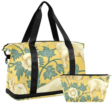 William Morris Pig Reisetasche mit Nasstasche, verstellbarem Riemen, Sport-Seesack für Sport, wasserdicht, für Männer und Frauen, Gelb