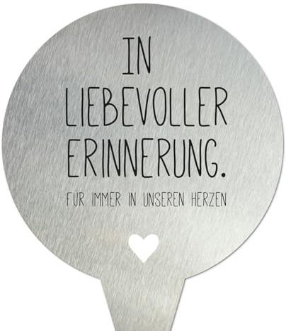 younikat Edelstahl Grabschmuck 16 cm rund liebevoller Erinnerung - you0078 | witterungsbeständig, Grabdekoration mit Spruch, Grab Deko, Grabstecker Rund, Erinnerung und des Vermissens