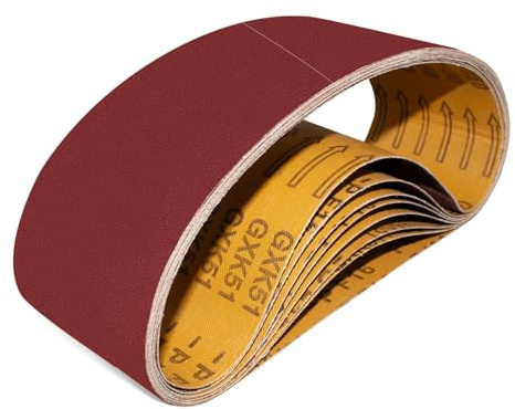 GXK51 Banda lijadora 75 x 533 mm, 10 piezas grano 120, kits de bandas lijadoras Compatible para lijadoras de banda, para lijar, limar, afilar y eliminar superficies metálicas de madera