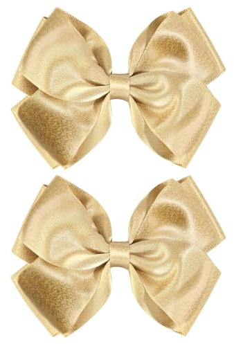 CN 4.5 Inch Gold Glitter Hair Bows for Girls Alligator Clips Sparkly Satin Hair Accessories for Kids Toddler Women on Birthday Wedding Christmas and Party