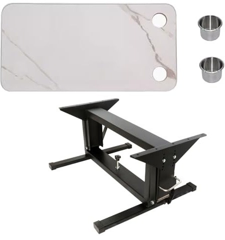 WPWSDWMX Wohnmobil-Klapptisch, Zusammenklappbare Tische mit Zwei Edelstahl-Getränkehaltern, Esstischgestell, für Wohnwagen, Boote und Yachten(White)