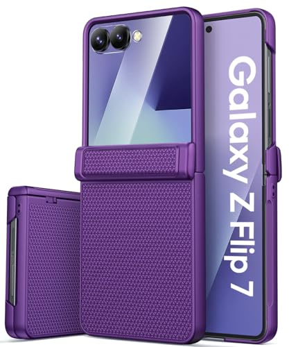 SIXBOX for Samsung Z Flip 7 Slim Case, Outer Screen Protector, Dark Purple | Hinge Protection, Support Wireless Charging Protective, Hard Bumper Full Body Case Cover for Samsung Galaxy Z Flip 7 2025