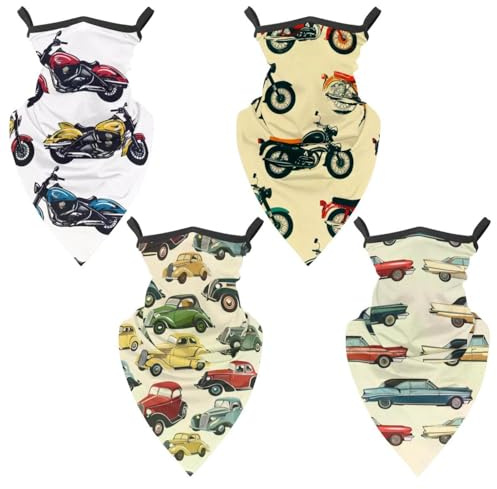 ewndhtse 4 Stück Sommer-Halstuch, Gesichtsabdeckung, Sonnenschutz, Sturmhaube, Bandana, Schal für Männer und Frauen, Outdoor-Sport, kühlend, atmungsaktiv, Gesichtsabdeckung, bunte Motorräder