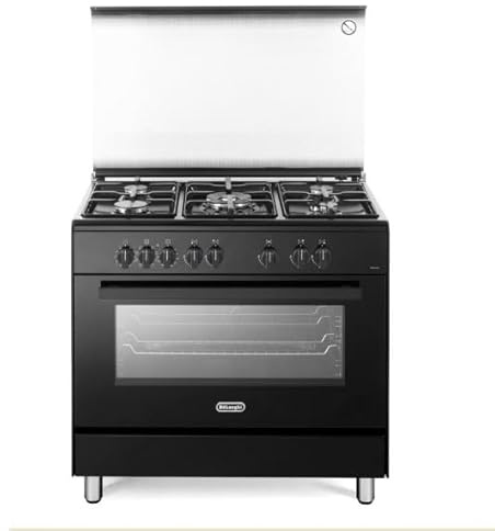 De'Longhi DEMN 96 SG Cocina a gas, 90 cm, Horno eléctrico multifunción 83 litros, 5 fuegos, color negro mate, mandos Soft Touch, clase energética A