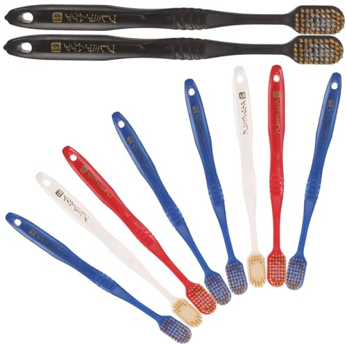 LOORGVEL 10 pièces Lot de Brosses à Dents Bambou Actif Ultra Souples pour Gencives Sensibles Poignée Ergonomique Antidérapante Soins Bucco-dentaires Écologiques pour Usage Familial