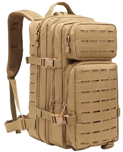 Syglawnd Zaino da Caccia, Zaino tattico per Uomo Sistema Molle Sopravvivenza Borsa da Caccia Multifunzionale Resistente all'Acqua per Viaggi Campeggio Trekking Sport, Cachi