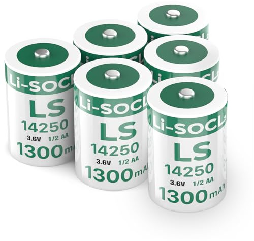 6 Pack LS14250 3.6V 1/2AA 1300mAh Lithium ER14250 Battery for SAFT Water Meter Electricity Generic Battery, Non-Rechargeable