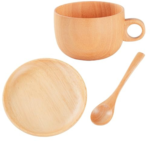 Générique Wooden Tea Cups, 290ml Natural Wooden Mug with Spoon, Coffee Cup and Saucer Set | for Golf, Winter, Garden, Yard, Outdoor, Park, Home, Picnic, Camping, Party, Whiskey