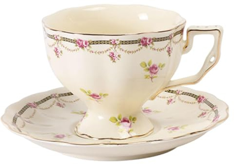 Colcolo tasse et soucoupe à café en céramique, mug élégant et polyvalent de 250 ml, cadeau original pour femme ou fille, motif floral pratique