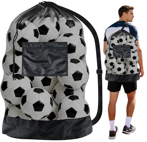 XULIDEONG Ballnetz, Extra Große Ballnetz, Netzbeutel Sport, Mehrzweck Sport Netztasche, Netzbeutel, Tasche Mesh Schwarz, Ballsack mit Kordelzug und Schultergurt, für Basketball Fußball Volley Rugby