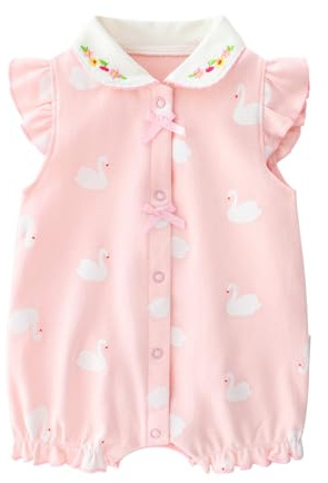 SolyLuby Baby Girls Rompers Short Sleeve Cotton Clothes Print Flying | Sleeve Bodysuits Bow Decor Newborn Outfits for 0-12 Months