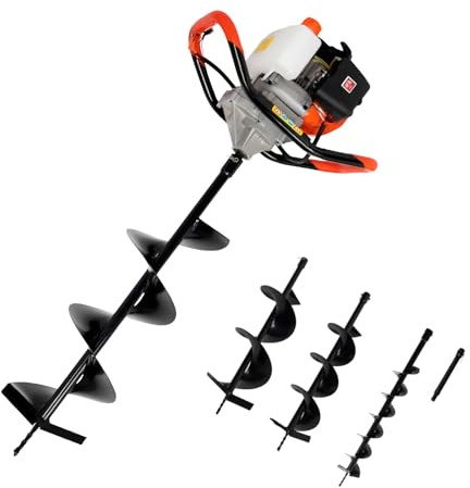 Tagtuell Tarière Thermique 2 Temps, Tarière à essence 52 cc avec 3 Embouts de Ø 100/ 150/ 200 mm, Tariere Thermique pour les trous de plantation d'arbres et les piquets de clôture, Démarrage facile