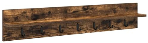 Tmriohed Wandgarderobe mit stabilen Haken Moderne Garderobenleiste aus Holzwerkstoff 100x10,5cm Platzsparende Hängegarderobe für Flur und Eingangsbereich Geräucherte Eiche