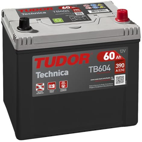 Tudor TB604 Batería de coche Tudor 60Ah 390A, Gama Technica, Apta para coches de marcas asiáticas