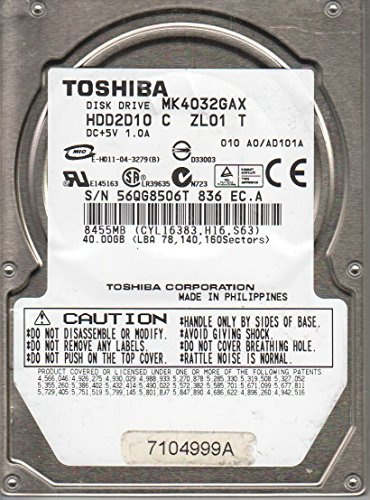 MK4032GAX, A0/AD101A, HDD2D10 C ZL01 T, Toshiba 40 GB IDE 2.5 disco duro