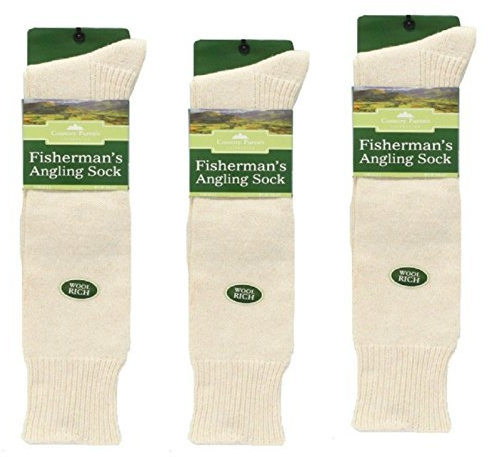 3 Pairs Fisherman's Angling Socks Boot Wool Country Fishing Socks , 6-11, Cream