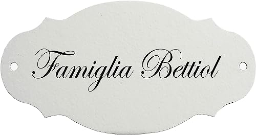 GUIZZO Creart - Targa Personalizzata con Nomi/Via in Ceramica, Modificabile con Fori, Targhetta Porta Ingresso con Numero Civico Esterno Made in Italy 13.5x7H cm, Bianco Latte