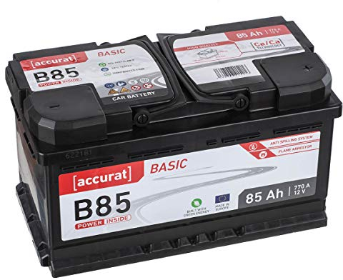 Accurat Basic B85 Autobatterie - 12V, 85Ah, 770A, zyklenfest, wartungsfrei, 30% mehr Startleistung, Ca-Technologie, Pluspol rechts- Starterbatterie, Nassbatterie, Blei-Säure Batterie