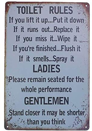 Orgrimmar Metal Tin Sign Toilet Rules Warning Sign Bar Cafe Garage Wall Decor Retro Vintage (Toilet Rules)