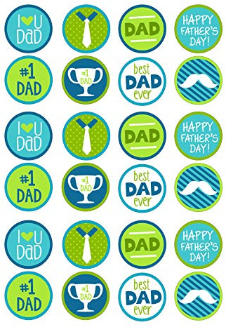 cdb 24 Father's Day Edible Iced / Icing Cupcake Topper Fairy Cake Bun Toppers Round