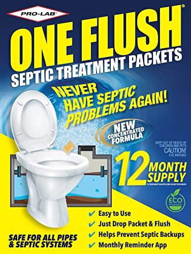 One Flush Septic Tank Treatment Packets - 1 Year Supply of Dissolvable Septic Tank Treatment Packets - Use Septic Treatment Enzymes Packets Monthly to Prevent Expensive Septic System Backups 12 Count