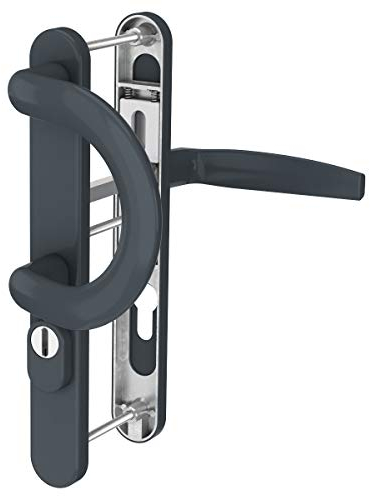 Schmalrahmengarnitur mit Kernziehschutz Anthrazit RAL7016 92mm Nebeneingangstürbeschlag Haustürbeschlag Langschildgarnitur Profilzylinder Lochung Türdrücker (Bügelgriff/Drücker, Türstärke 55-70mm)