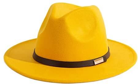 Gossifan - Cappello Modello Fedora, Panama da Uomo a Tesa Larga con Cinta Classica, Giallo, 7 1/8/7 1/4
