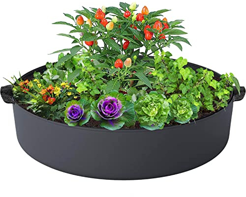 Große Wachstumstaschen, rund, mit 2 Griffen, aus Vliesstoff, Blumentopf, Pflanzentopf für Garten, Gemüse, Kräuter, Blumen, Kartoffeln (15 Gallonen)
