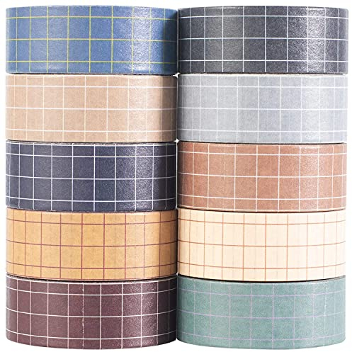MAGLITT Grid Washi Tape Set 10 Rollen Schottenstoff Dekoratives Klebeband Bunt für Scrapbooking, Bullet Tagebuch, Planer, Geschenkverpackung (Fog City)