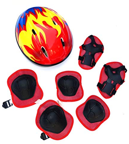XIONGQI Set di Ginocchiere per Bambini, 7 in 1 Kit di Protezioni per Ginocchiere, gomitiere, polsiere con elmetto Regolabile, Protezione per Bambini, Sicurezza per Rollerblade, Bici BMX, Bicicletta