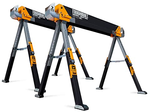 ToughBuilt Folding Sawhorse - Heavy Duty Durable Heavy Duty 100% Stainless Steel - Adjustable Support Arms (up to 4x4 Wood) - Load Capacity 1300lbs Capacity - (TB-C700-2-DE) Pack of 2