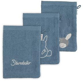 Sterntaler Baby Jungen Waschhandschuh Baby GOTS 3-er Pack Waschhandschuhe Emmi - Waschlappen Kinder, Babywaschlappen, waschbar - Bio - graublau