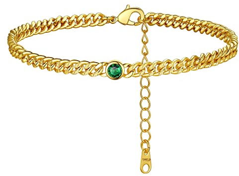 FindChic Damen Fußkette mit Mondstein aus Hochwertig plattiertes 22 Karat Gold Figaro Ankle Chain