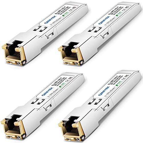 QINIYEK (4 Stück 10G SFP+ RJ45 Modul 10GBase-T SFP+ Transceiver kompatibel für Cisco SFP-10G-TS, Ubiquiti UniFi UF-RJ45-10G, Netgear AXM765, Mikrotik, Fortinet, Supermicro, bis zu 30 m