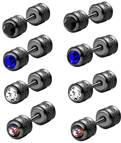 ZOCOYUU 4 Pairs 20G Titanium Screw Back Surgical Stainless Steel Stud Earrings for Women Men,Rainbow 5A Cubic Zirconia Double Side Earrings Piercing Sleeper Studs Jewelry 4mm