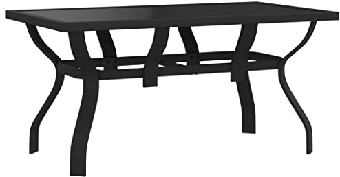 vidaXL Mesa de Jardín Comedor Cocina Patio Terraza Balcón Muebles Mobiliario Soporte Exterior Estable Acero y Vidrio Negra 140x70x70 cm