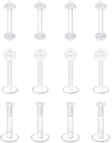 LAURITAMI 12stk 16G Klar Lippenpiercing Retainer Durchsichtig Labret Stecker Flexible Bioflex Plastik Tragus Helix Ohrstecker Piercing