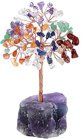 Edelstein Lebensbaum Wire, Feng Shui Deko, Edelteine Baum des Lebens | Feng Shui Baum, Wrap Trommelsteine Geldbaum, für Glückbaum Dekoration Wohnzimmer Tisch Büro (7 Chakra)