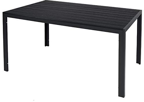 INDA-Exclusiv Wetterfester Aluminium Gartentisch anthrazit/schwarz Esstisch Gartenmöbel Tischplatte WPC Holzimitat witterungsbeständig, Maße Tische:150cm x 80cm