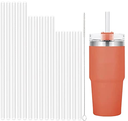 15 Pcs 3 Sizes Replacement Straws for Stanley Tumbler Cups 20oz, 24oz, 32oz, 40 oz, Reusable Thickened Plastic Clear Straws with Brush, Fit for Quencher Adventure Travel Tumbler, 8.5/10.4/12.1