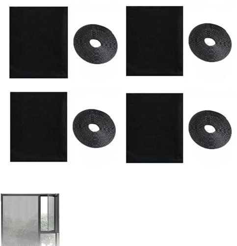4 Stück Fliegengitter Fenster Schwarz Moskitonetz für Fenster, Fliegengitter Fenster Insect Stop, Moskitonetze Insektenschutz Fenster mit Klebestreifen, für Fenster schützen die Familie vor Insekten