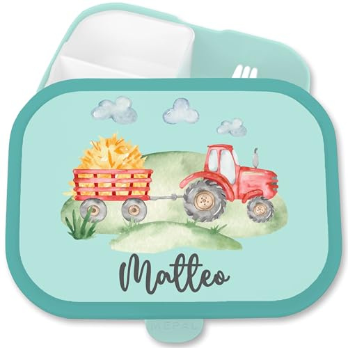 Brotdose Kinder Campus für Mepal - Traktor Trecker Bulldog Schlepper Landwirtschaft - 750 ml - Türkis - schulkind junge vesperdose kindergarten bagger traktorfans bauernhof schulkinder geschenke