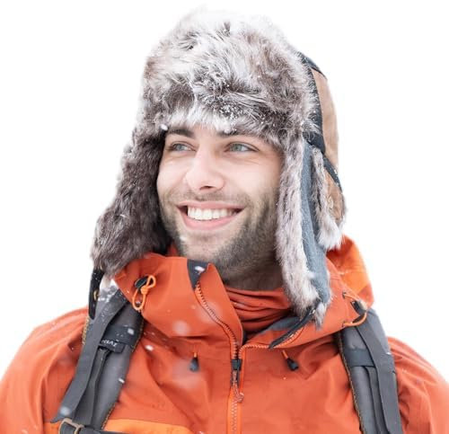 TOP-EX TOPEX XL/XXL Unisex Wintermütze Herren Trappermütze mit Ohrenklappen Fliegermütze Fellmütze Warme Russenmütze TE67191_Schwarz1 XXL 62 großer Kopf
