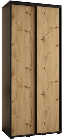 MEBLE KRYSPOL Davos 1 100 Schlafzimmerschrank mit Zwei Schiebetüren - Moderner Kleiderschrank mit Kleiderstange und Regalen - 235,2x100x45 cm - Schwarz Artisan Schwarz