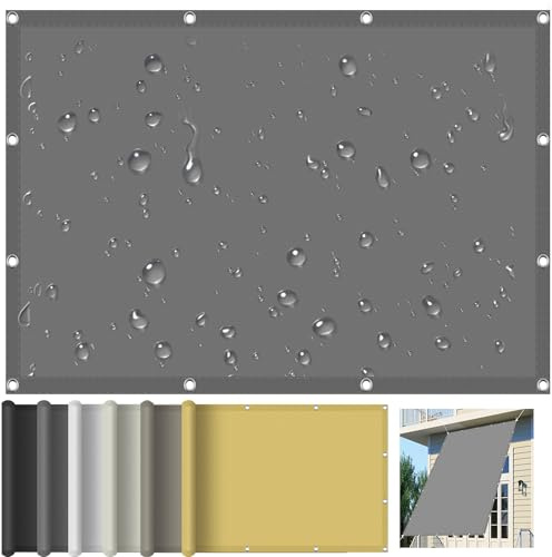 Sonnensegel Wasserdicht Sonnenschutz 350 x 400 cm Sonnensegel Wasserdicht im Freien 95% UV Schutz PES Polyester Sonnenschutz für Garten Balkon Camping Terrasse Pergola, Hellgrau