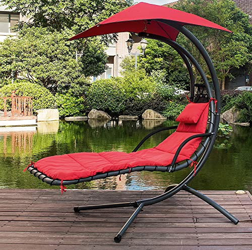RajoNN Hängesessel mit Gestell, Outdoor Terrassenschaukel, Hängeliege mit Gestell, Hollywoodschaukel, Sonnenschirm UV-Schutz, ergonomische Form, Hängesessel, Terrasse Balkon Garten, inkl. Sitzkissen