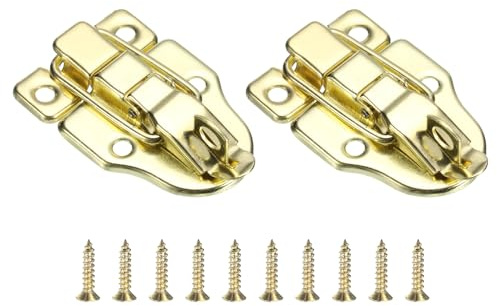 sourcing map 2 Pcs Duck-Billed Hasp Lock, 60 x 40mm Retro Box Toggle Latch Metal Buckle Hasp Clasp with Padlock Hole with Screws for Jewelry Box Suitcase Toolbox Wooden Case, Gold
