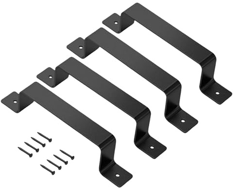 SANKEYTEW 4 Pcs Sliding Door Handles, Black Steel Square Handle for Internal, Front, Garage, Barn Door
