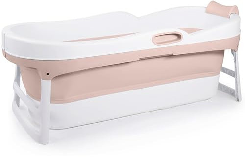 HelloBath® Hopfällbart Badkar XL 147x63x52 cm för Vuxna | Portabelt Badkar med Nackstöd & Utdragbar Avloppsslang (3 m) | Mobilt för Dusch & Utomhusbruk | Sand