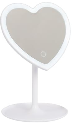 Flamingueo Espejo Maquillaje con Luz LED - 3 Modos de Luz - Intensidad Ajustable - Control Táctil - Recargable - Forma Corazón - Blanco - 19,5x18x29cm